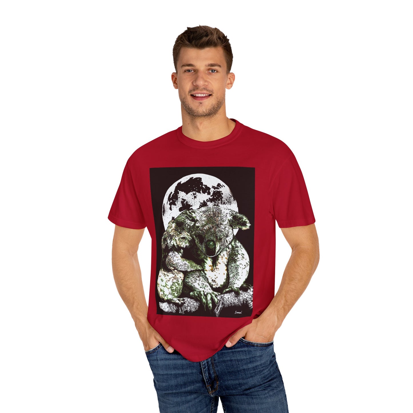 Moonlit Koala T-Shirt for Nature Lovers - Unisex Garment-Dyed Eco-Friendly Tee