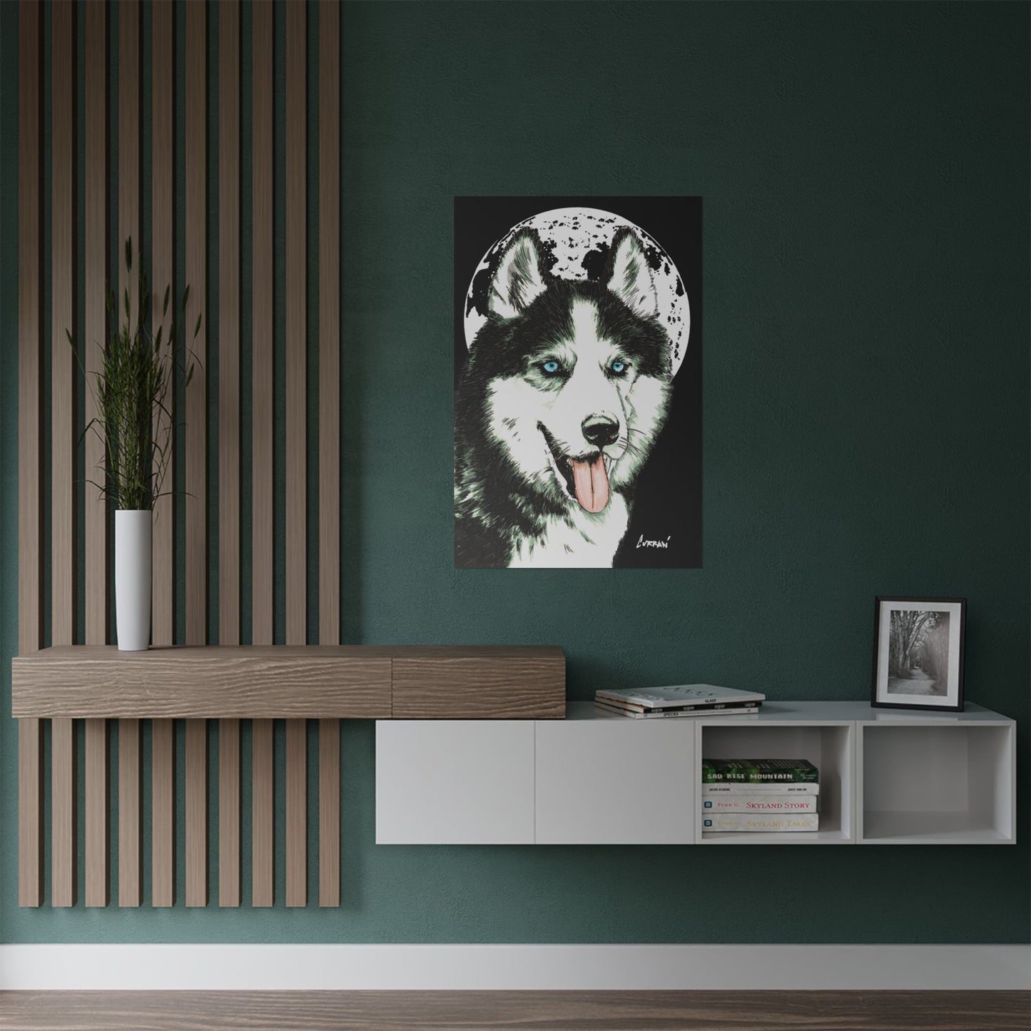 Husky Moon Satin Poster - 300gsm Art Print for Dog Lovers