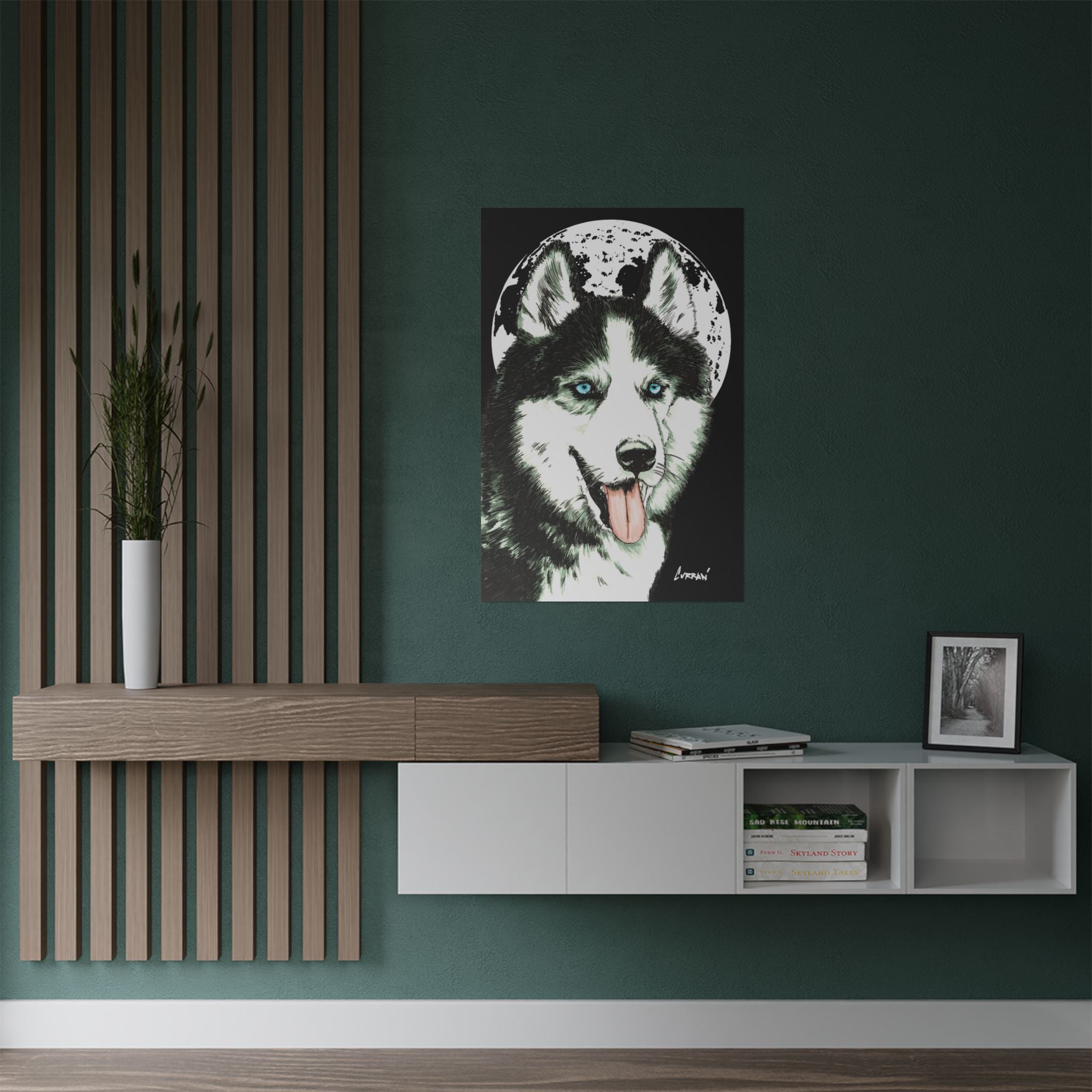 Husky Moon Satin Poster - 300gsm Art Print for Dog Lovers