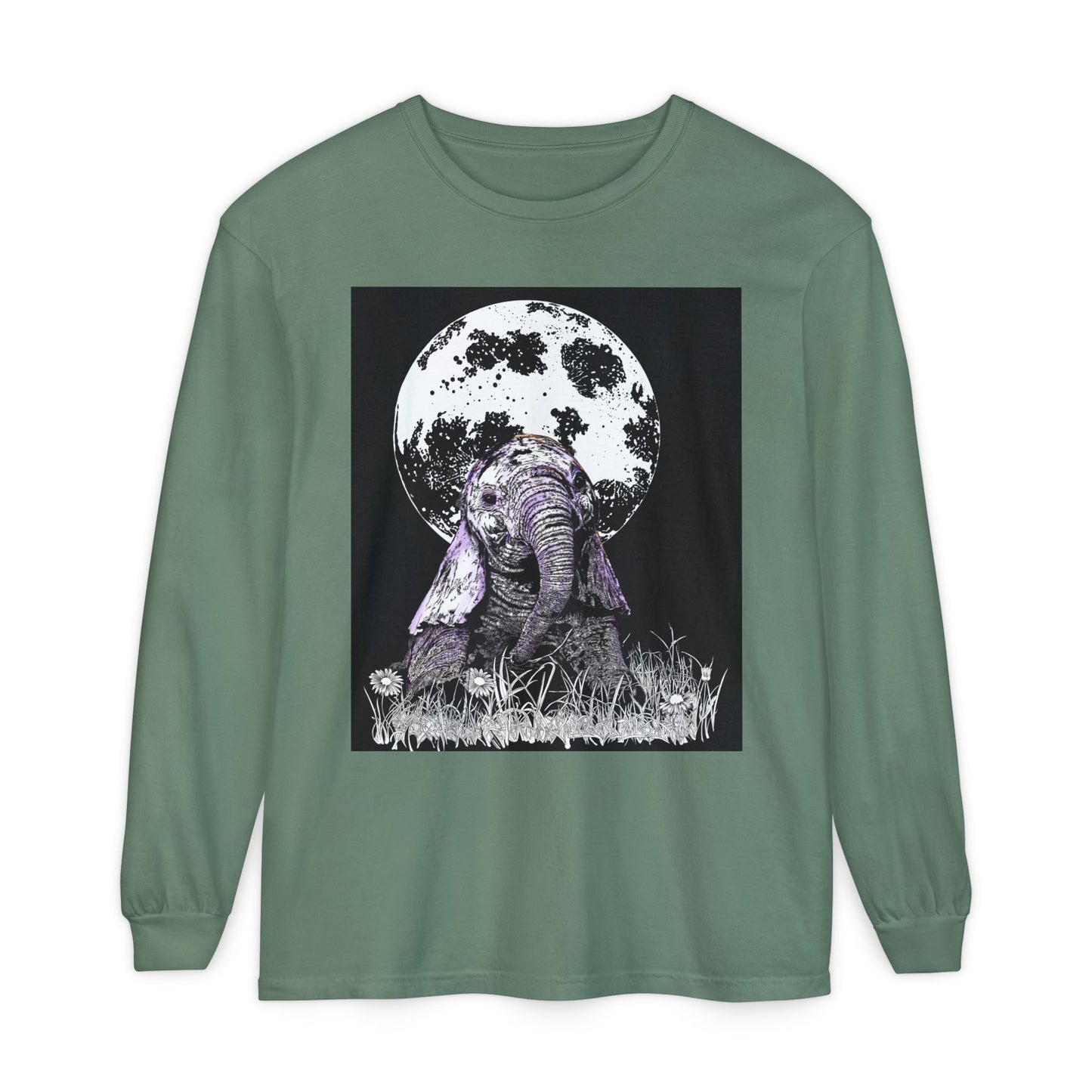 Moonlit Baby Elephant Long Sleeve T-Shirt