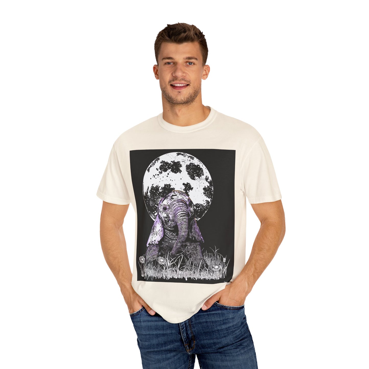 Moonlit Baby Elephant Unisex T-shirt | Eco-Friendly Garment-Dyed Tee