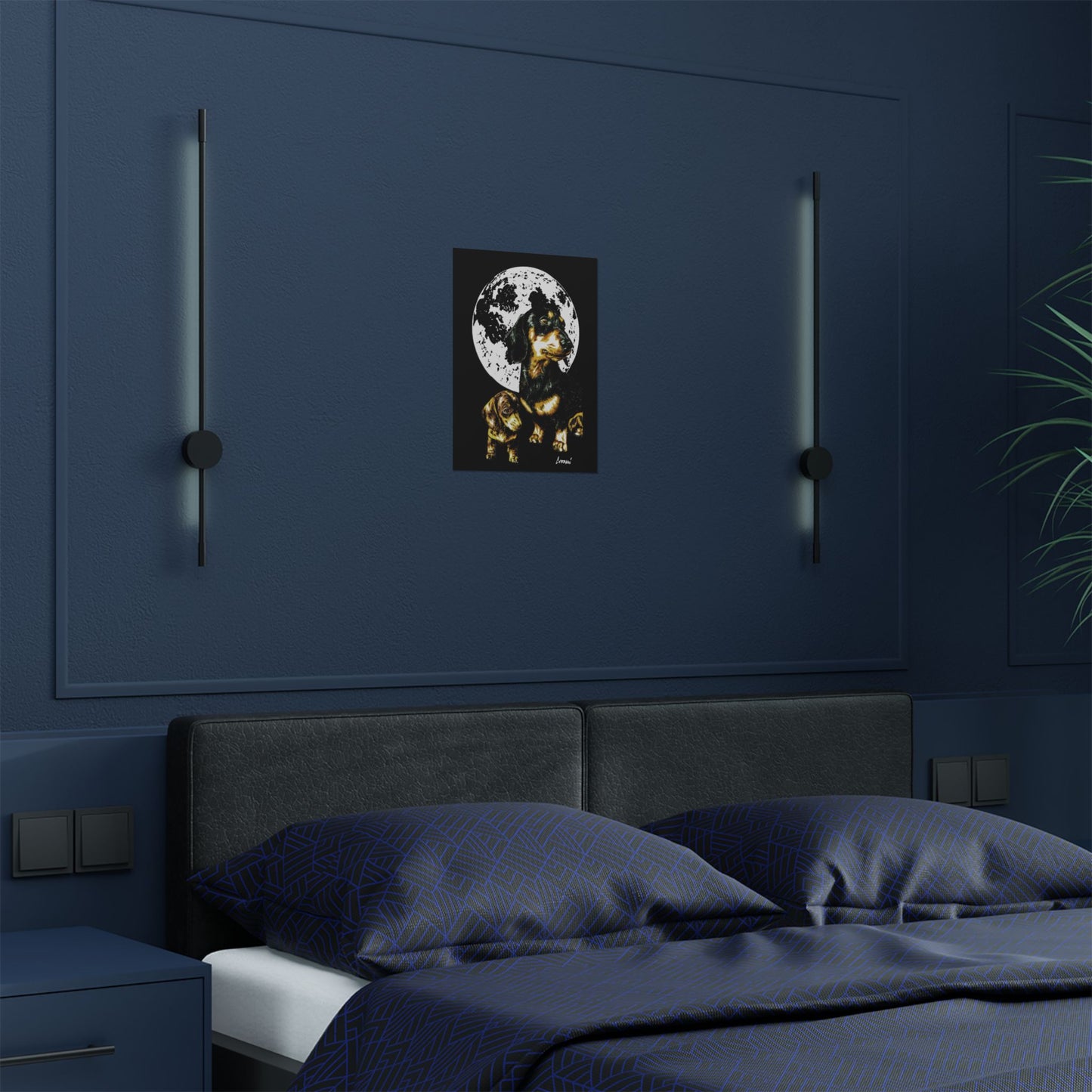 Dachshund Moonlit Satin Poster - Art Print for Dog Lovers