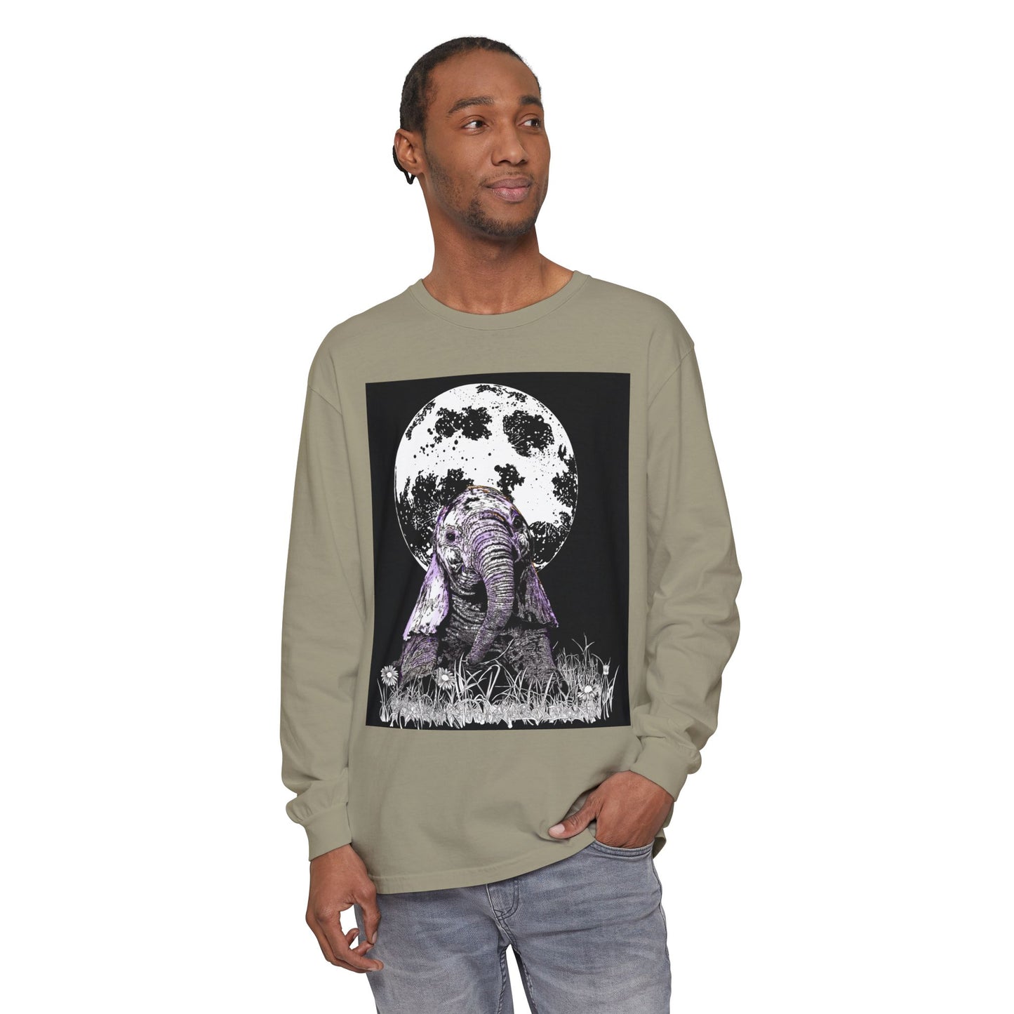 Moonlit Baby Elephant Long Sleeve T-Shirt