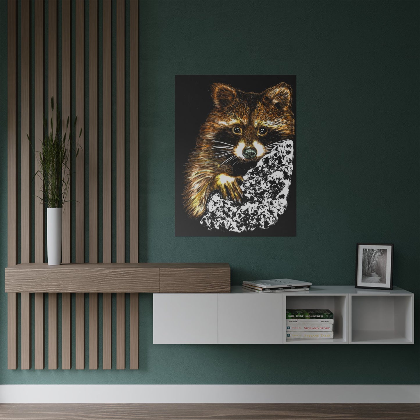 Raccoon Wildlife Satin Poster - Hand-Drawn Raccoon Art Print (300gsm)