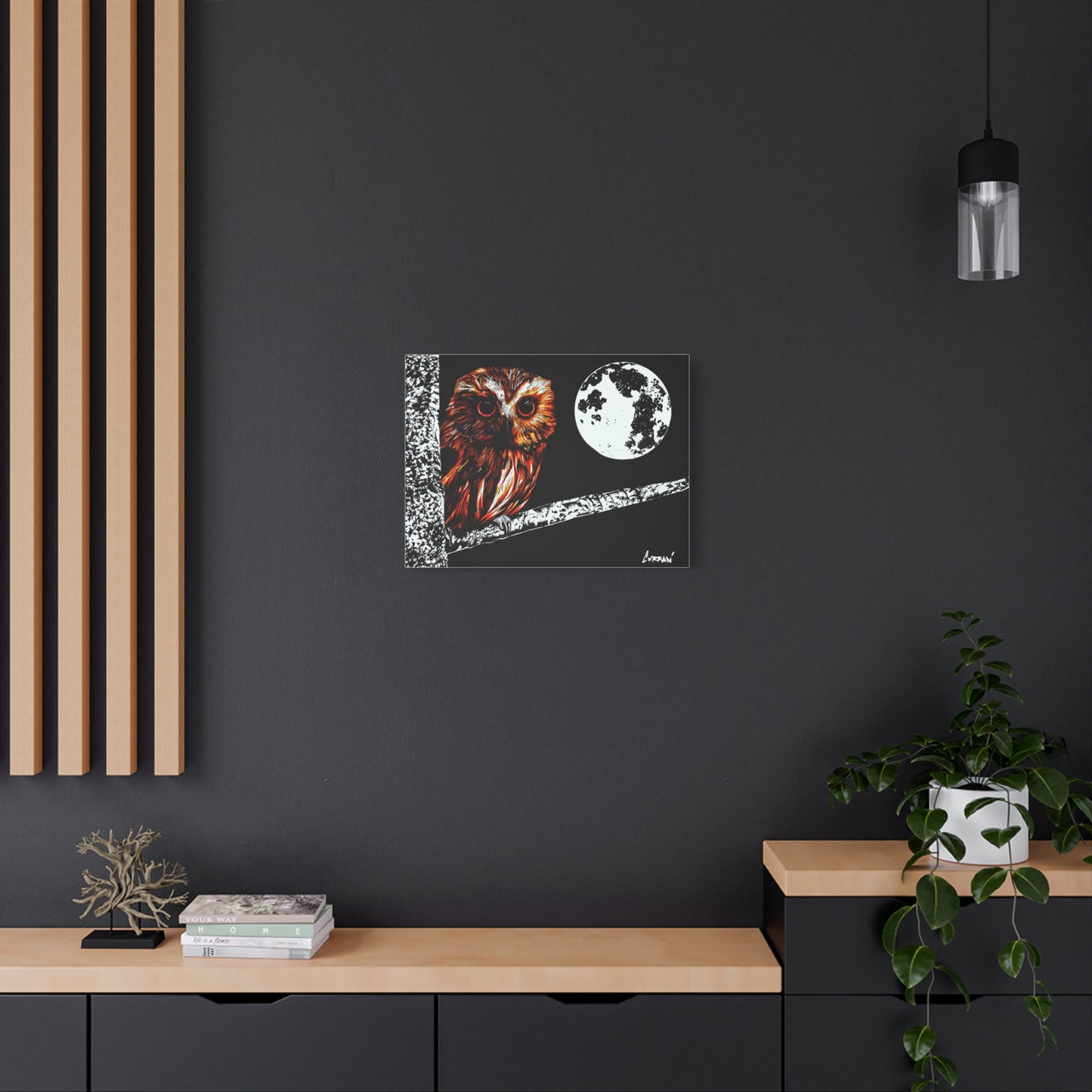 Owl in a Tree, Print of my Original hand drawn art printed on stretched canvas of an Owl in a Tree