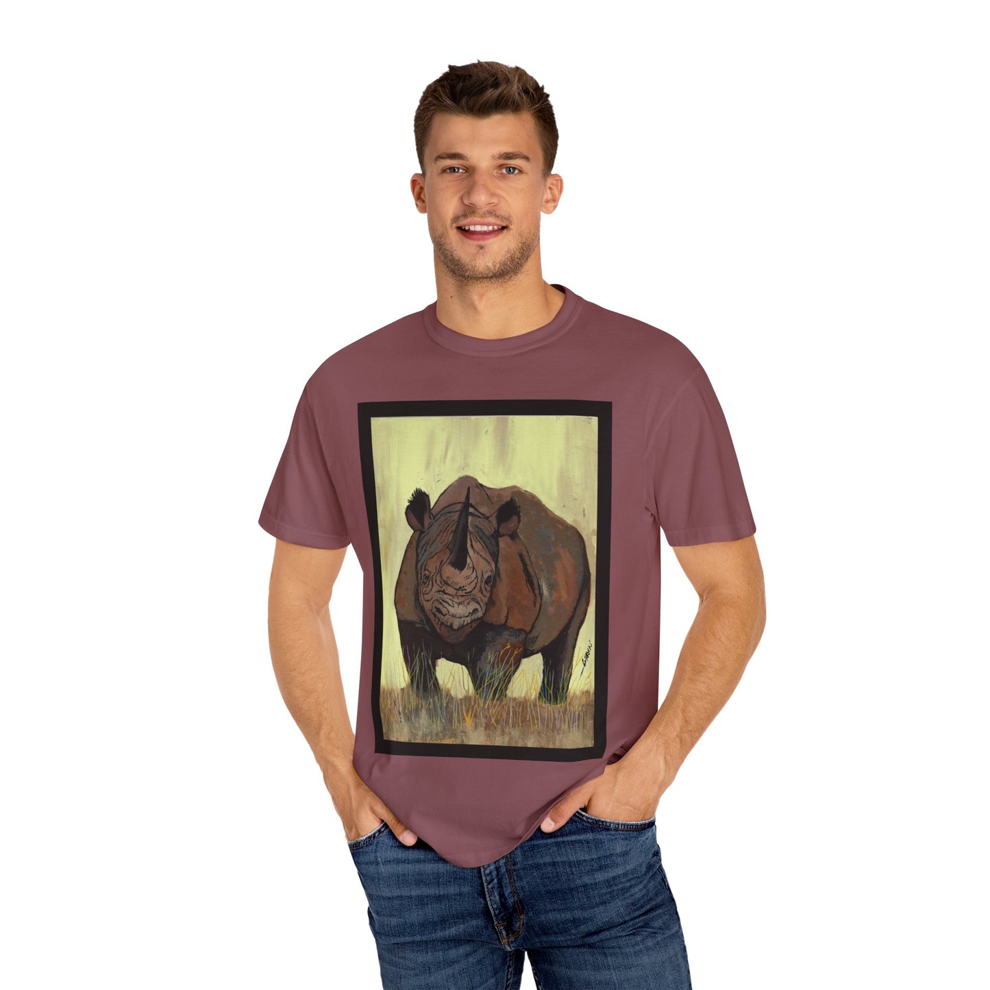 Wildlife Rhinos Unisex Garment-Dyed T-Shirt - Eco-Friendly Nature Art