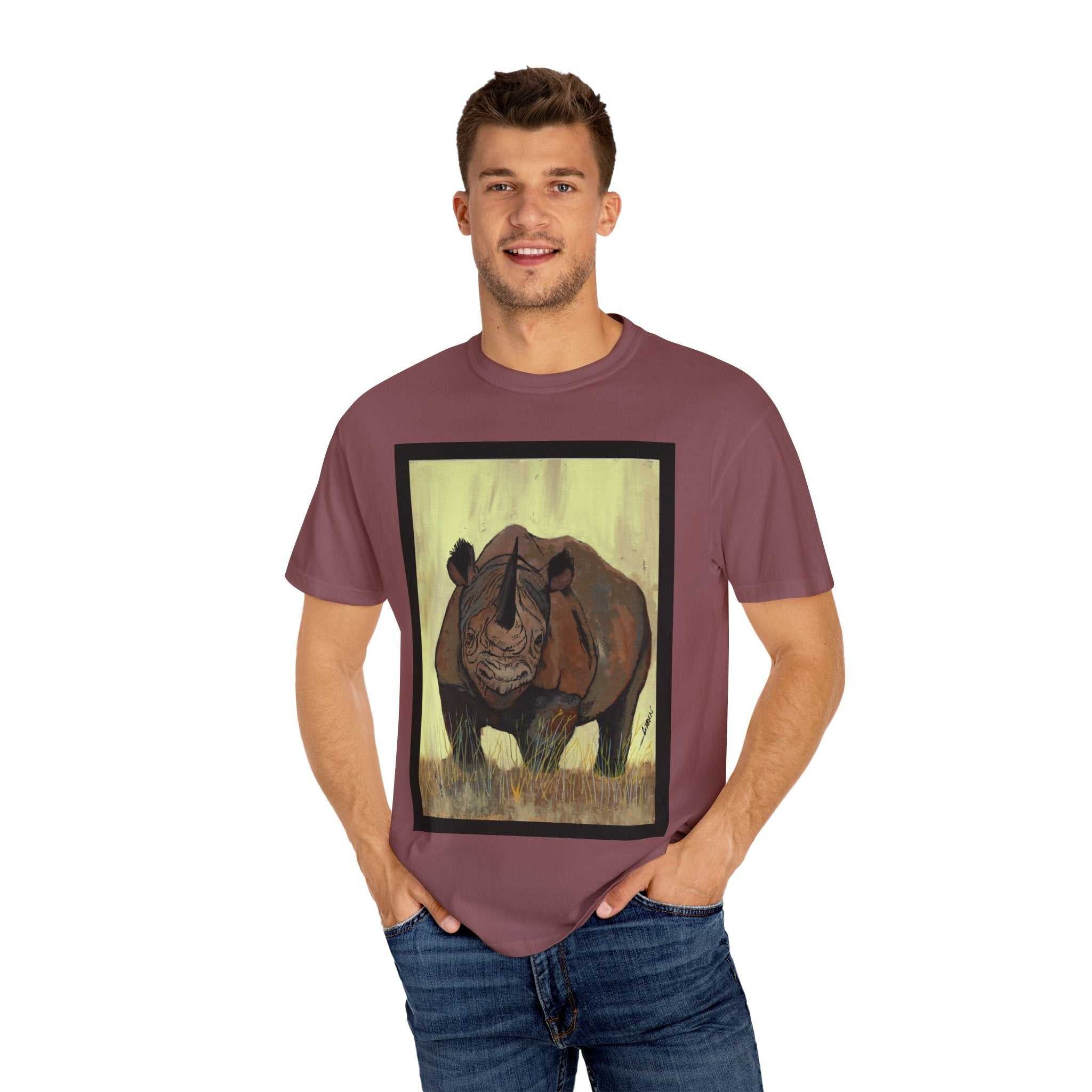 Perfect blend of style and sustainability with our Wildlife Rhinos Unisex Garment-Dyed T-Shirt - Eco-Friendly Nature Art. Stand out in nature-inspired fashion!