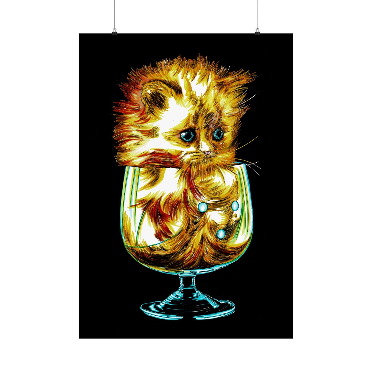 Whimsical Cat in Glass Satin Poster - 300gsm Art Print for Cat Lovers