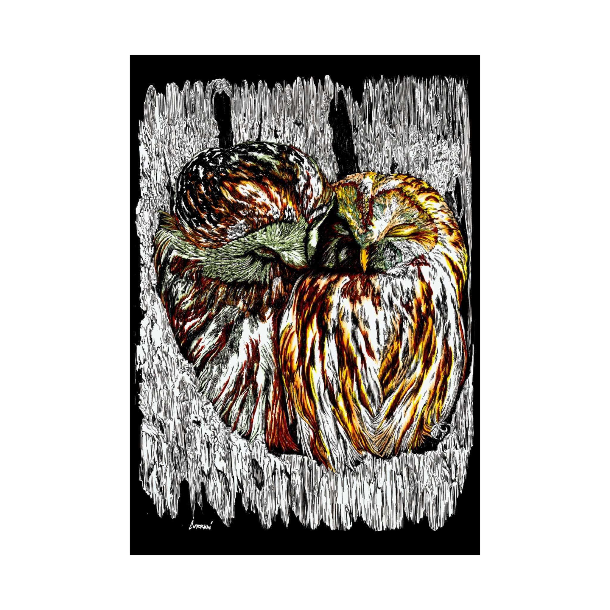 Transform your home with our stunning Whimsical Owl Satin Poster | Colorful Nature Artwork | Perfect for home decor enthusiasts.