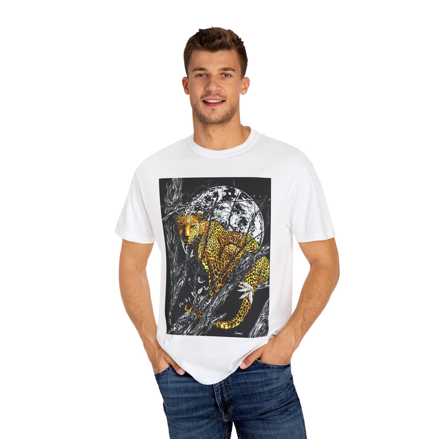 Moonlit Leopard Unisex Garment-Dyed T-Shirt - Wild Animal Art Tee