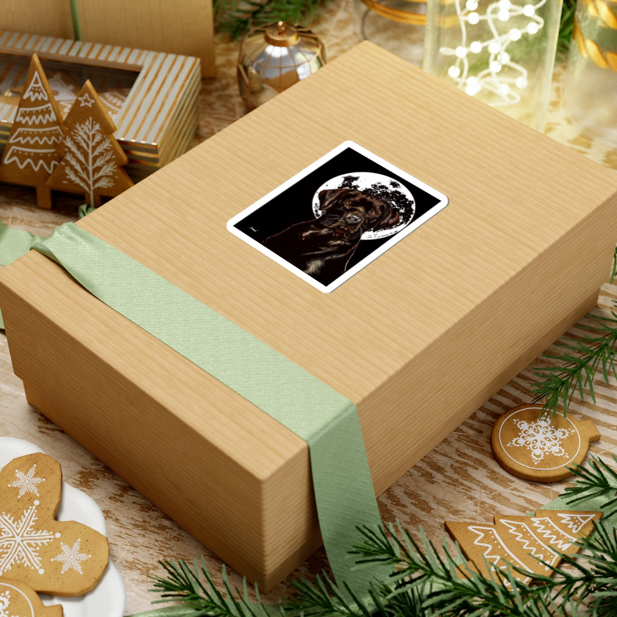 Moonlit Chocolate Lab Kiss-Cut Sticker, Perfect for Animal Lovers