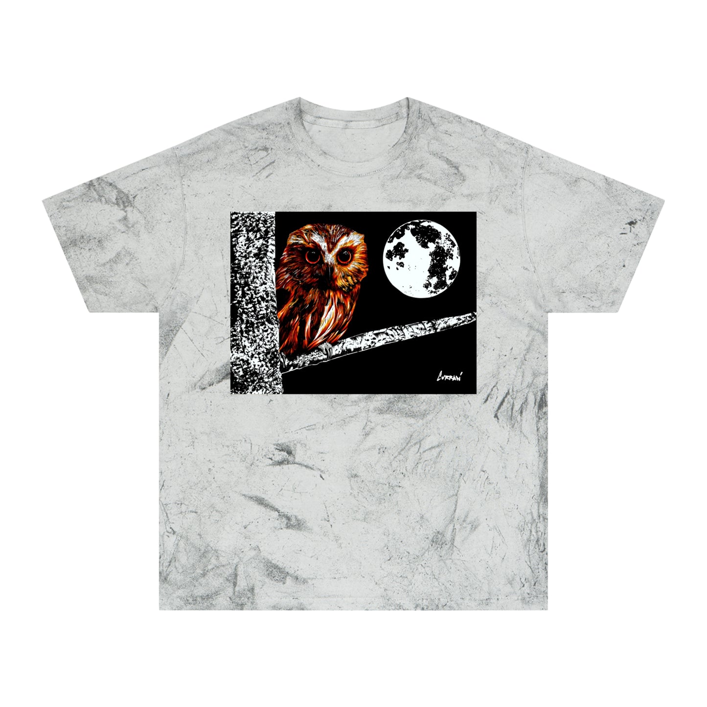 Owl on a Branch Color Blast T Shirt Original Hand Drawn Art