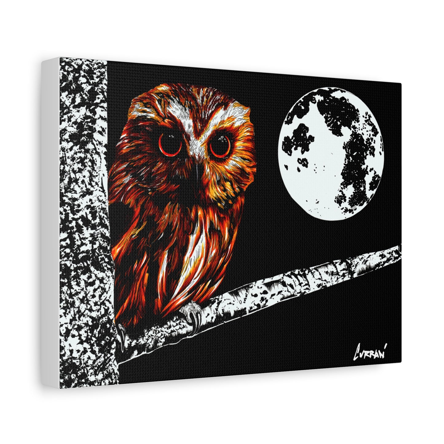 Owl in a Tree, Print of my Original hand drawn art printed on stretched canvas of an Owl in a Tree
