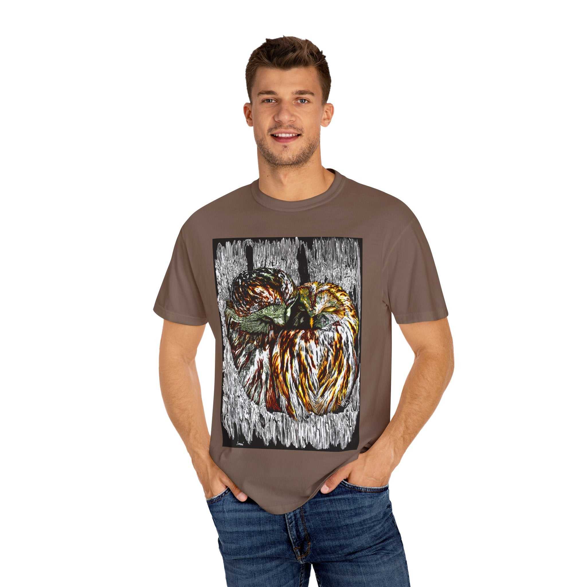 Owls in a Tree Unisex Garment-Dyed T-Shirt