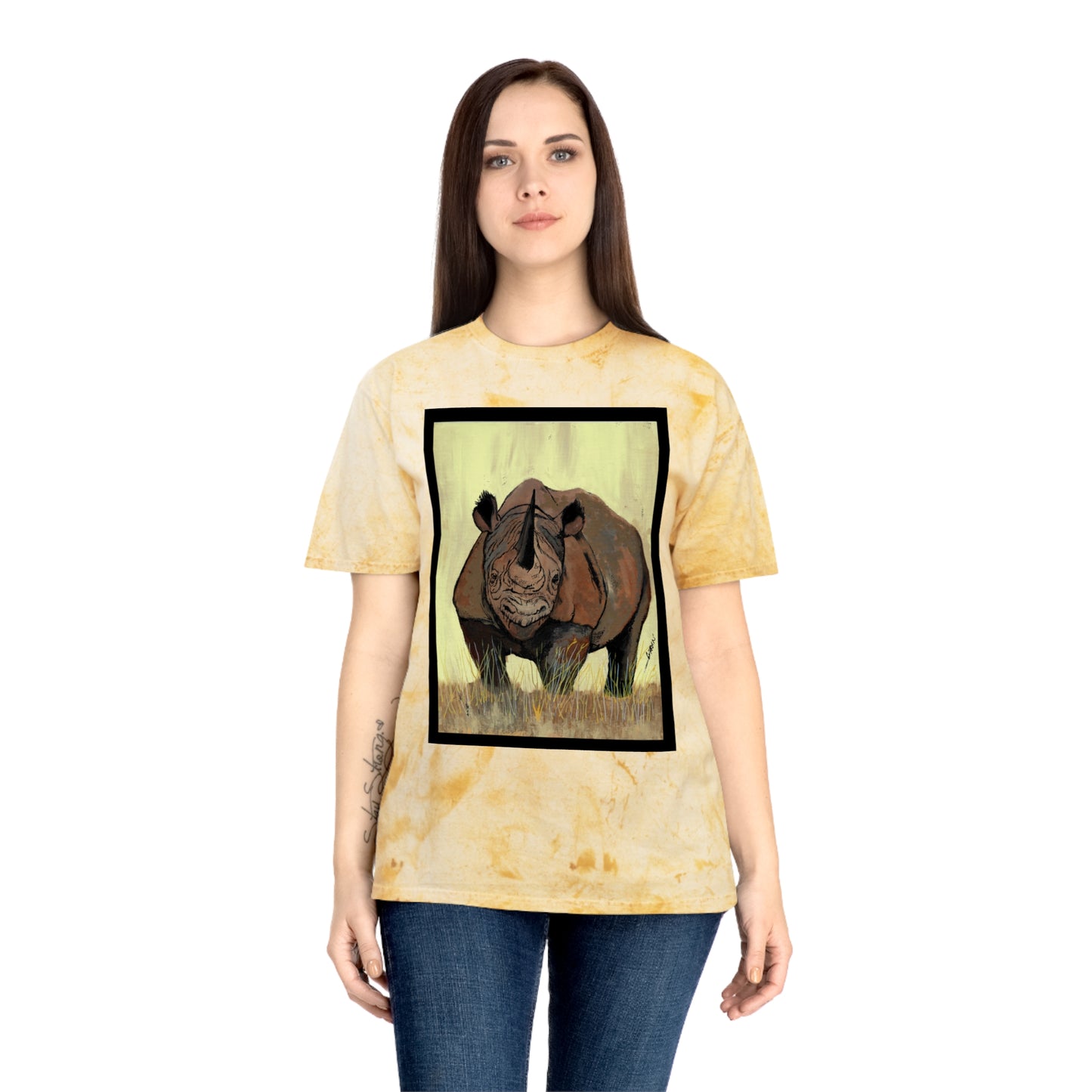 Color Blast Rhino Unisex T Shirt Hand Painted Art