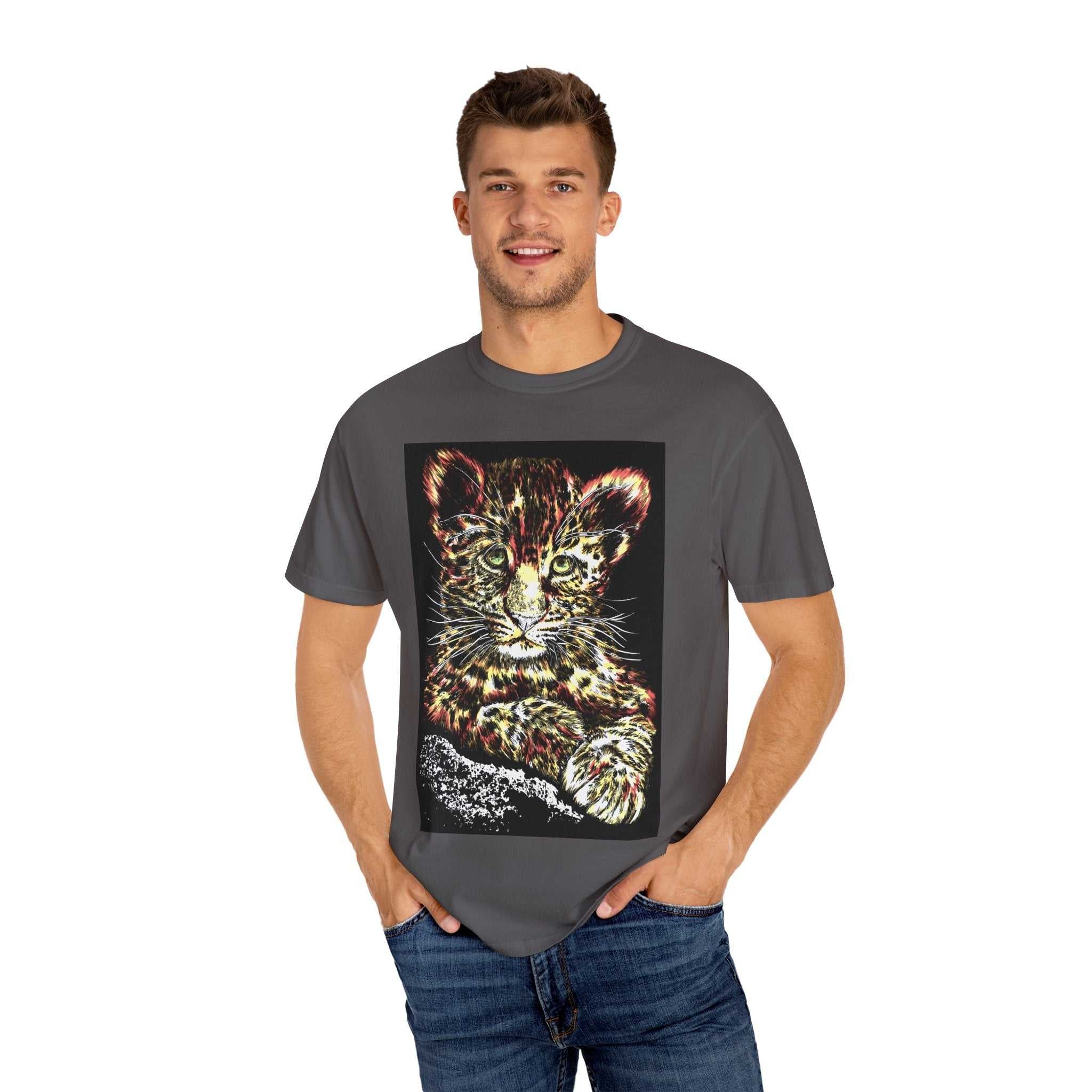 Unisex Garment-Dyed T-shirt featuring Playful Leopard Cub