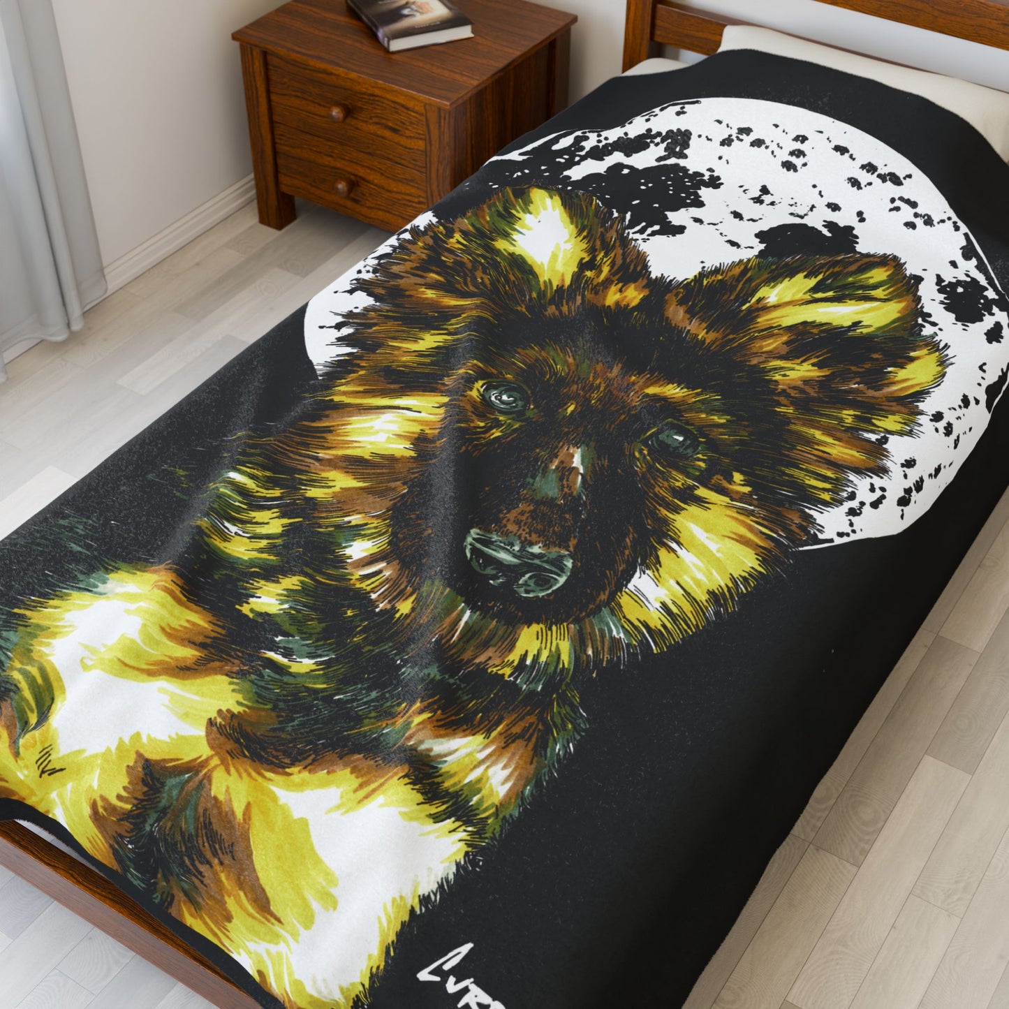 Moonlit German Shepherd Puppy Velveteen Plush Blanket