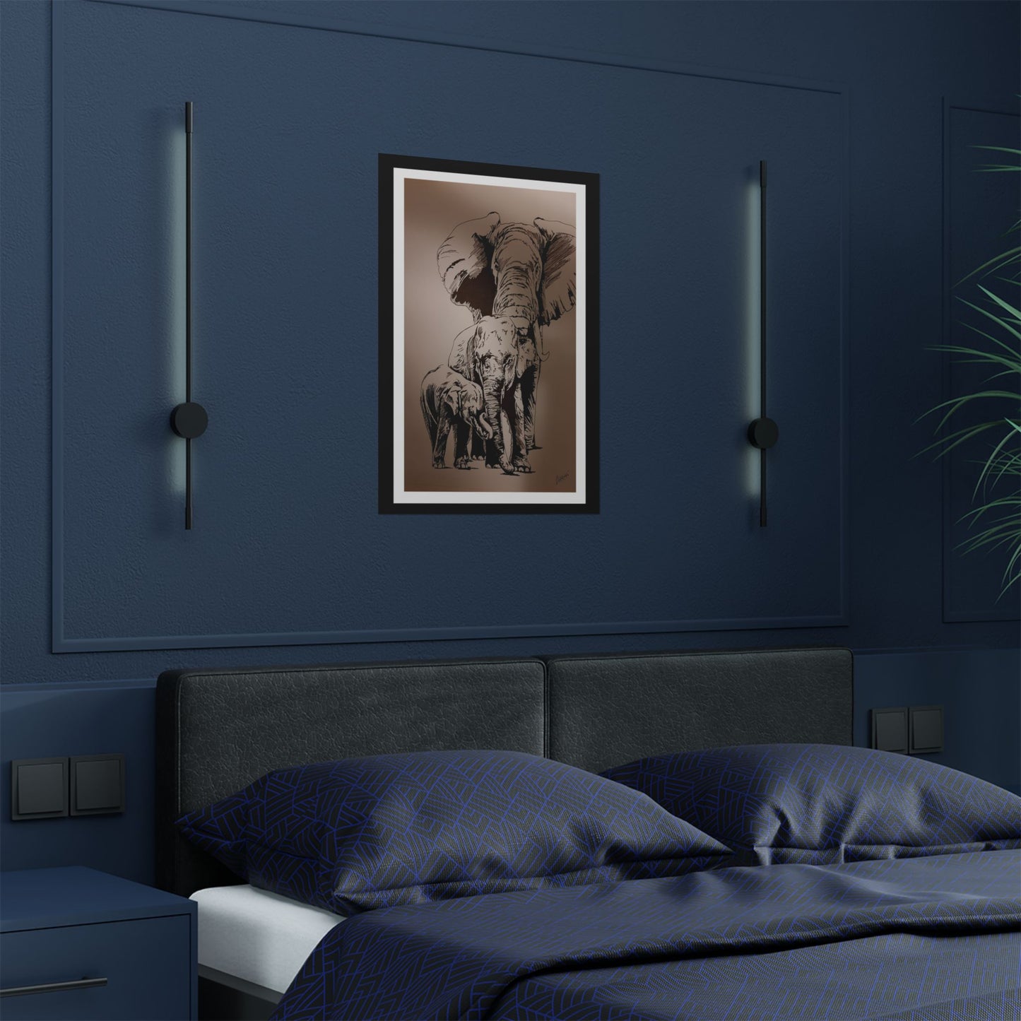 Elegant Elephant Family Satin Poster - 300gsm Art Print