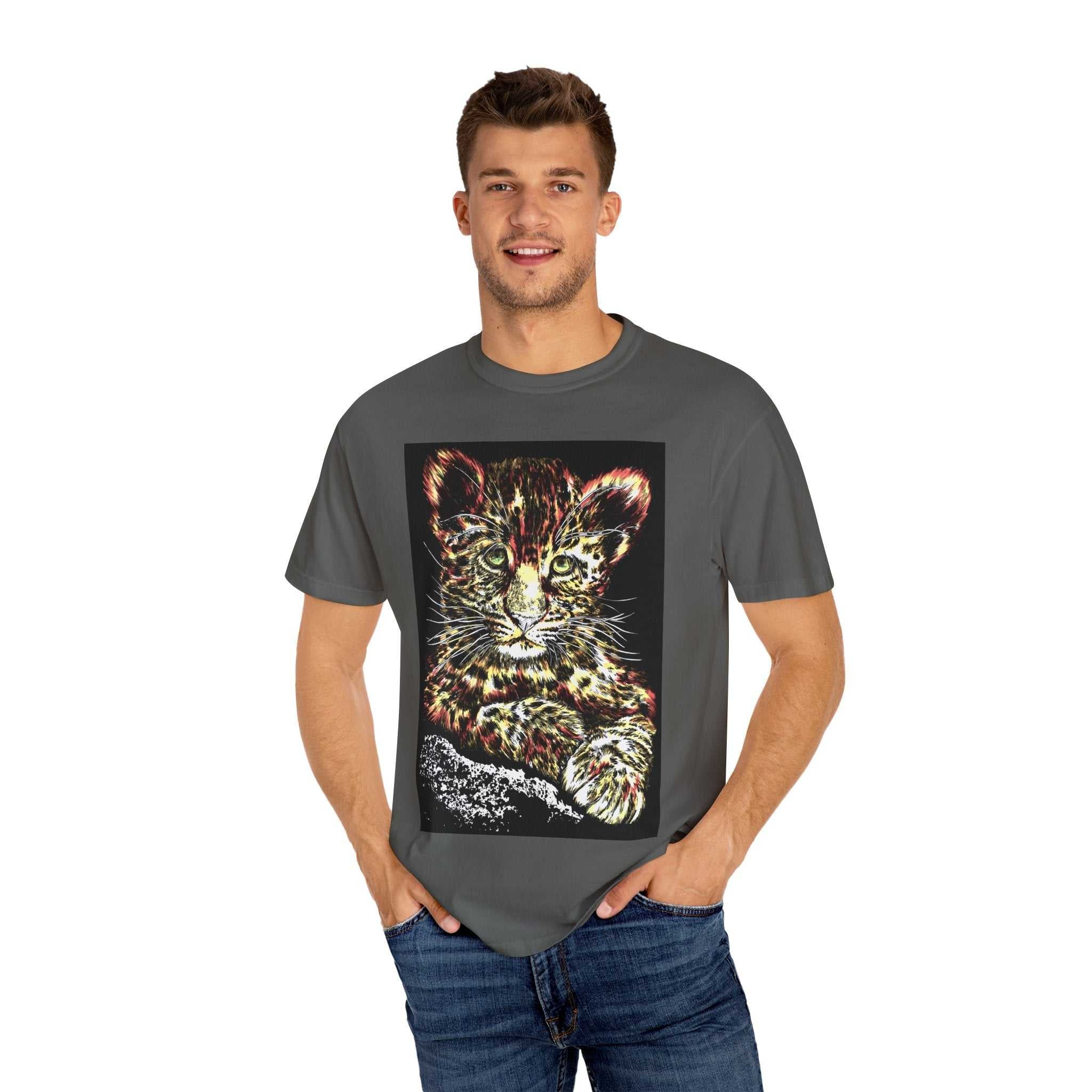 Unisex Garment-Dyed T-shirt featuring Playful Leopard Cub