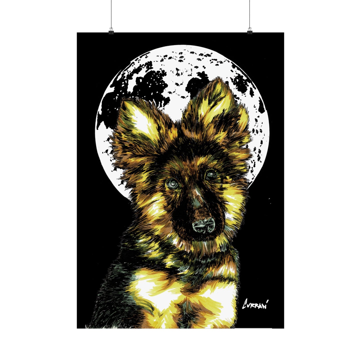 Moonlit German Shepherd Satin Poster | 300gsm Art Print for Dog Lovers