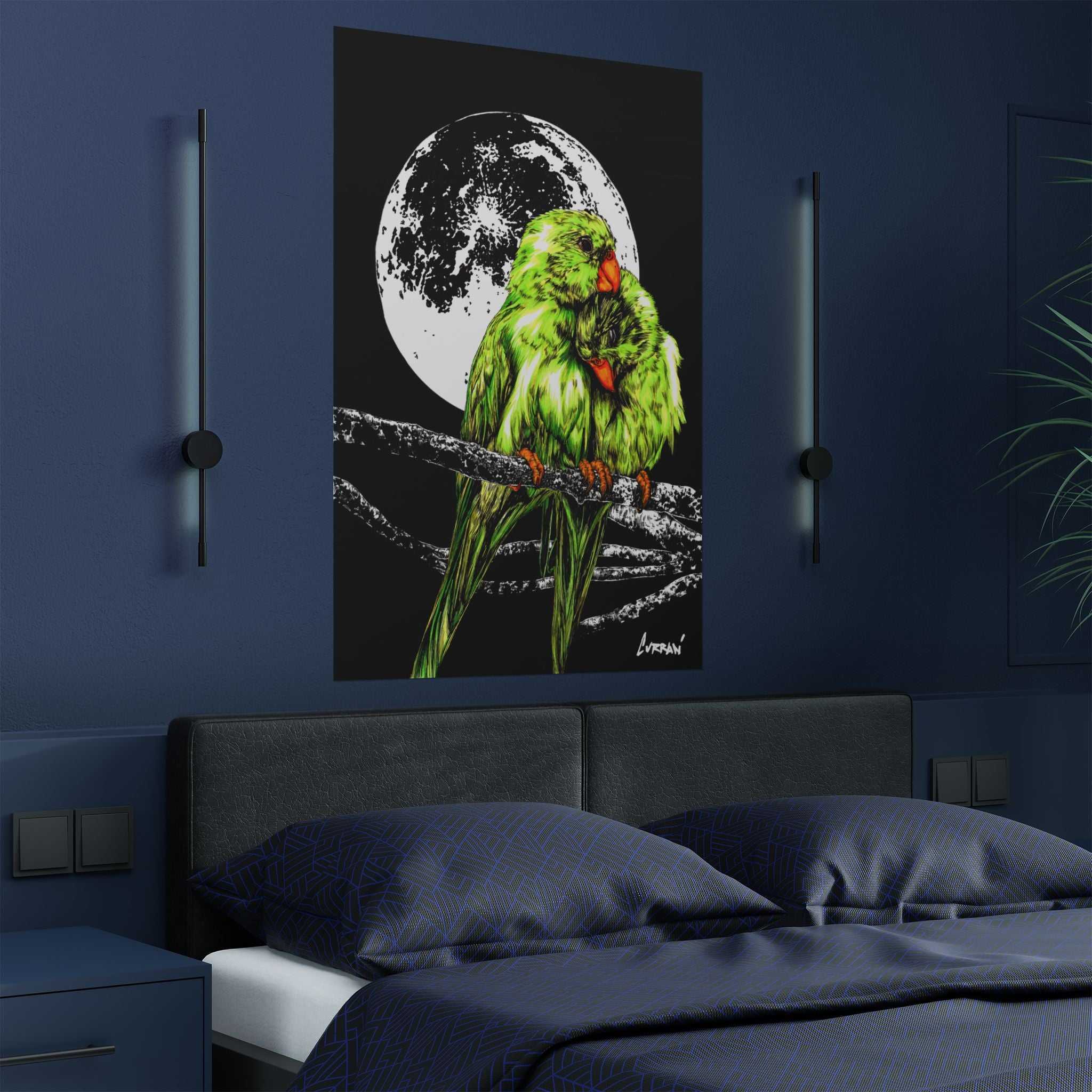 Bring your walls to life with the stunning Vibrant Lovebirds Satin Poster - 300gsm Wall Art. Add a pop of color to your space today!