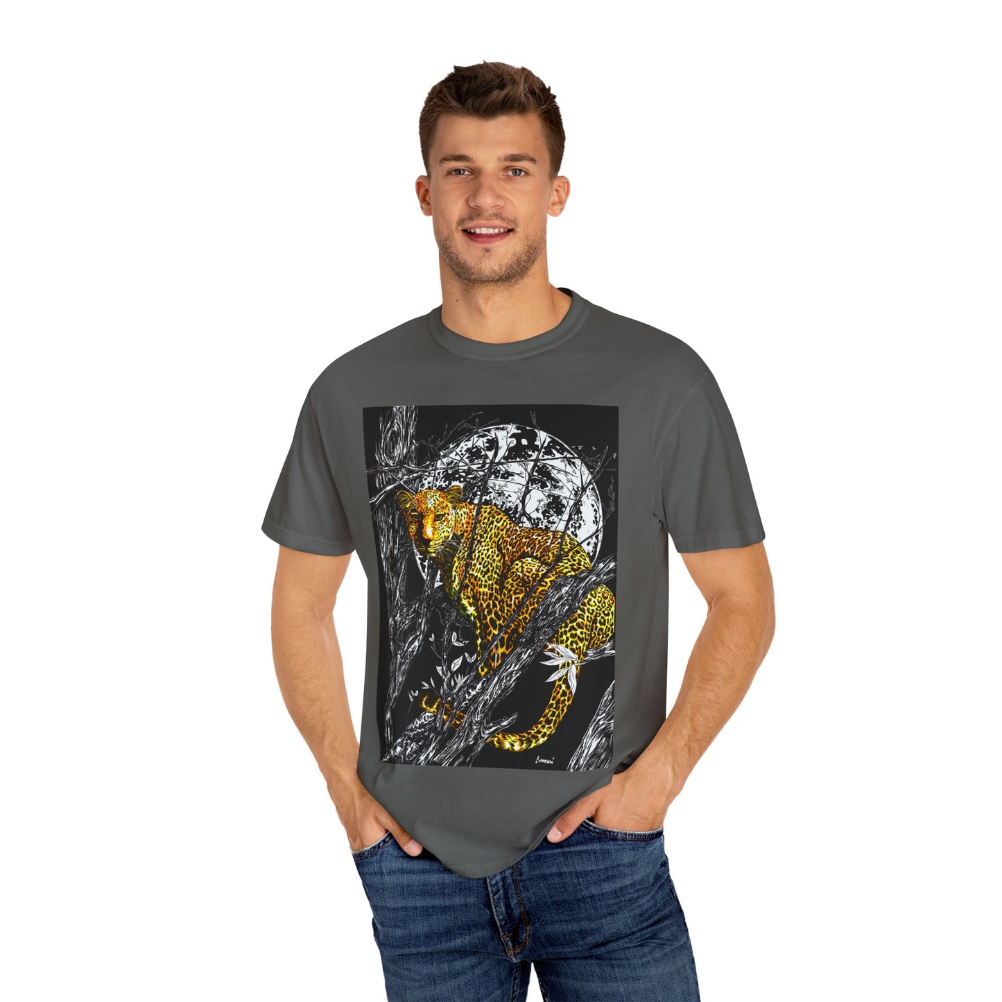 Moonlit Leopard Unisex Garment-Dyed T-Shirt - Wild Animal Art Tee