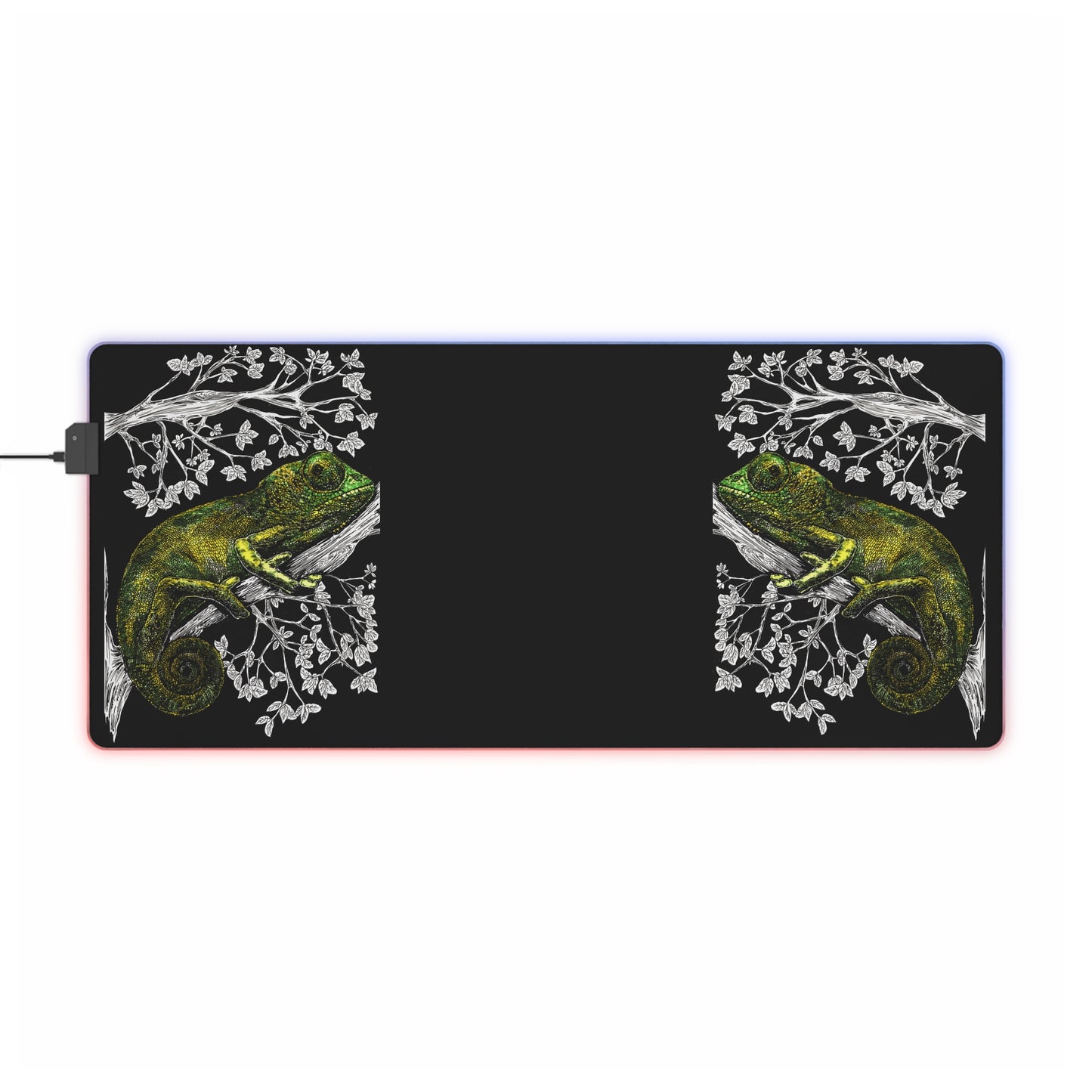 Chameleon LED gaming mouse pad with vibrant colors and illuminated edges, adding flair to any gamer setup.