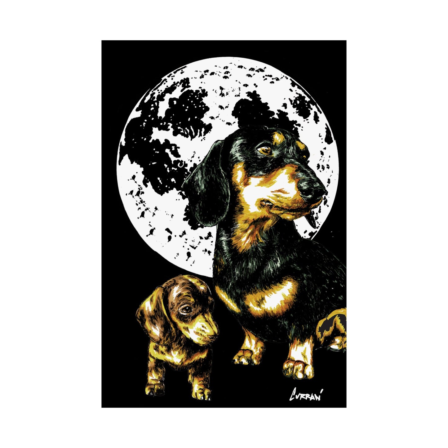 Dachshund Moonlit Satin Poster - Art Print for Dog Lovers