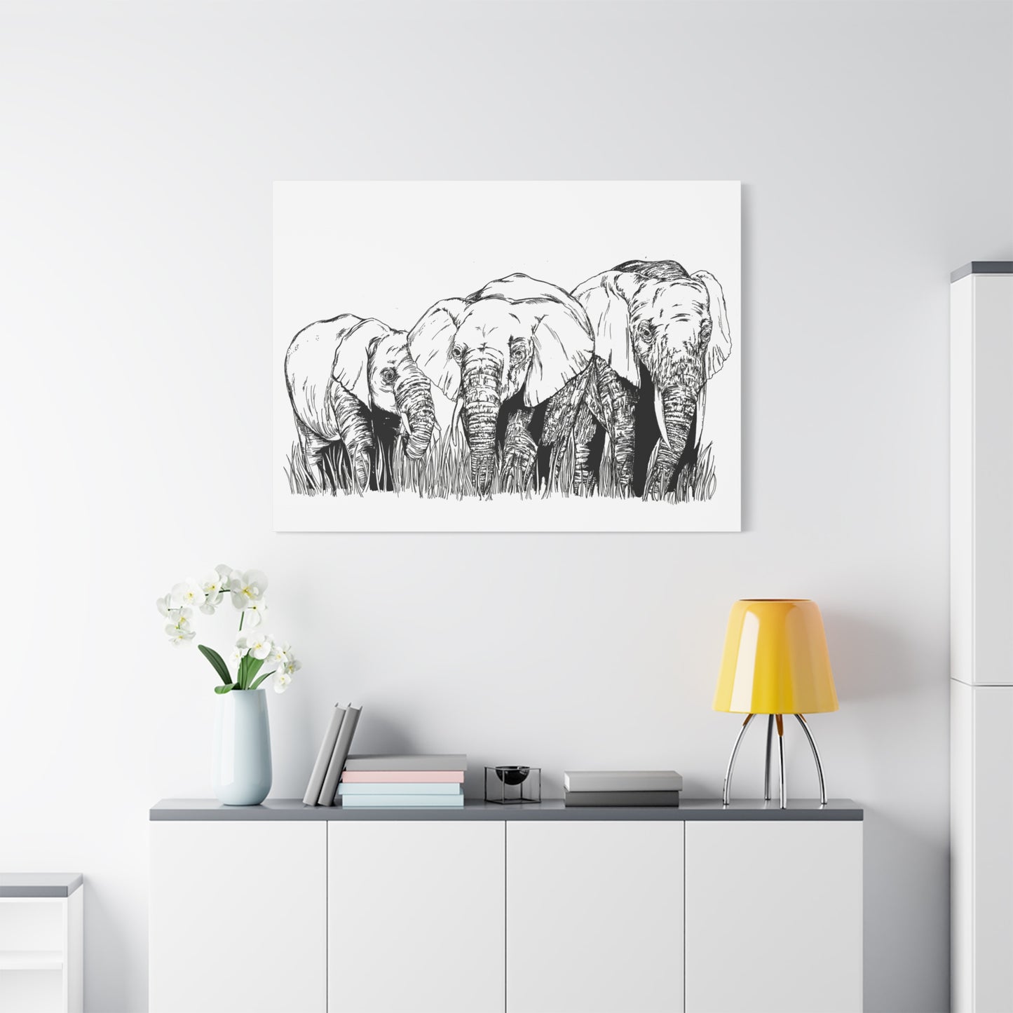 Elephant Family Art – Original Hand-Drawn Unique,