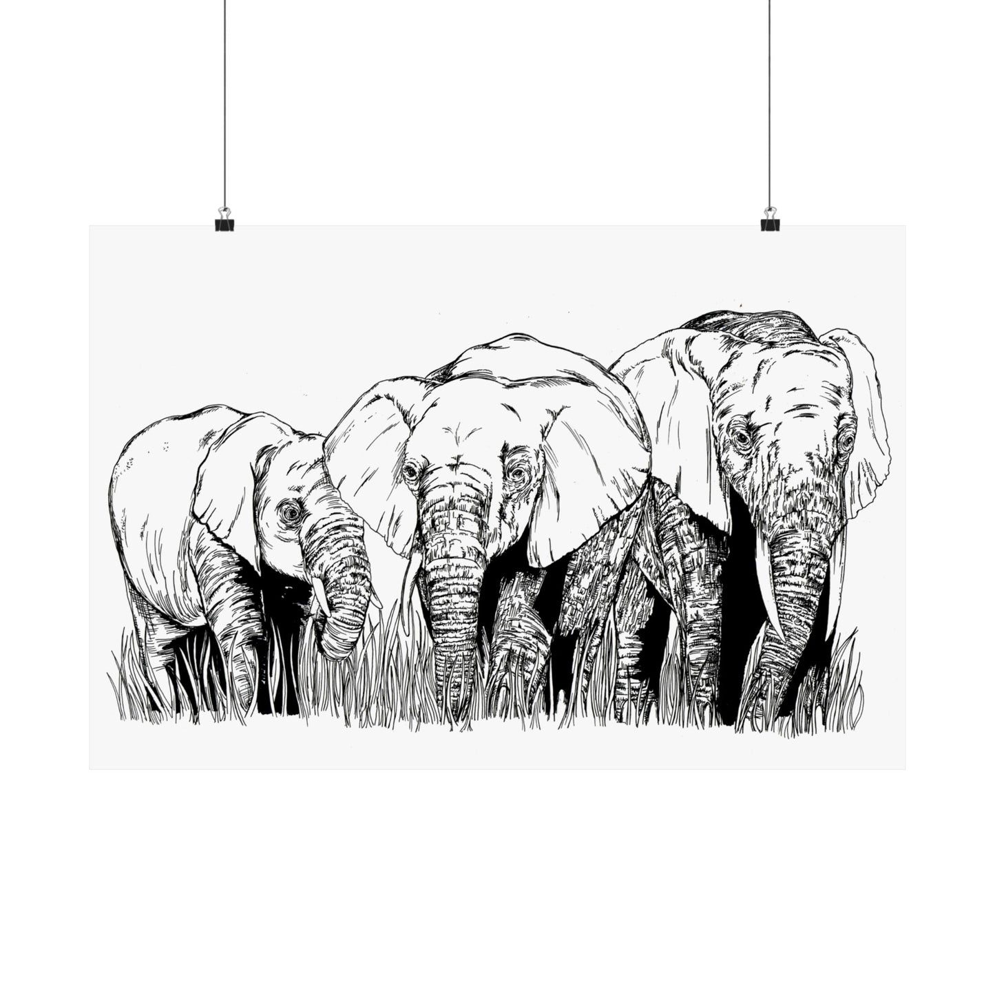 Elephant Family Satin Poster - Art Print for Nature Lovers