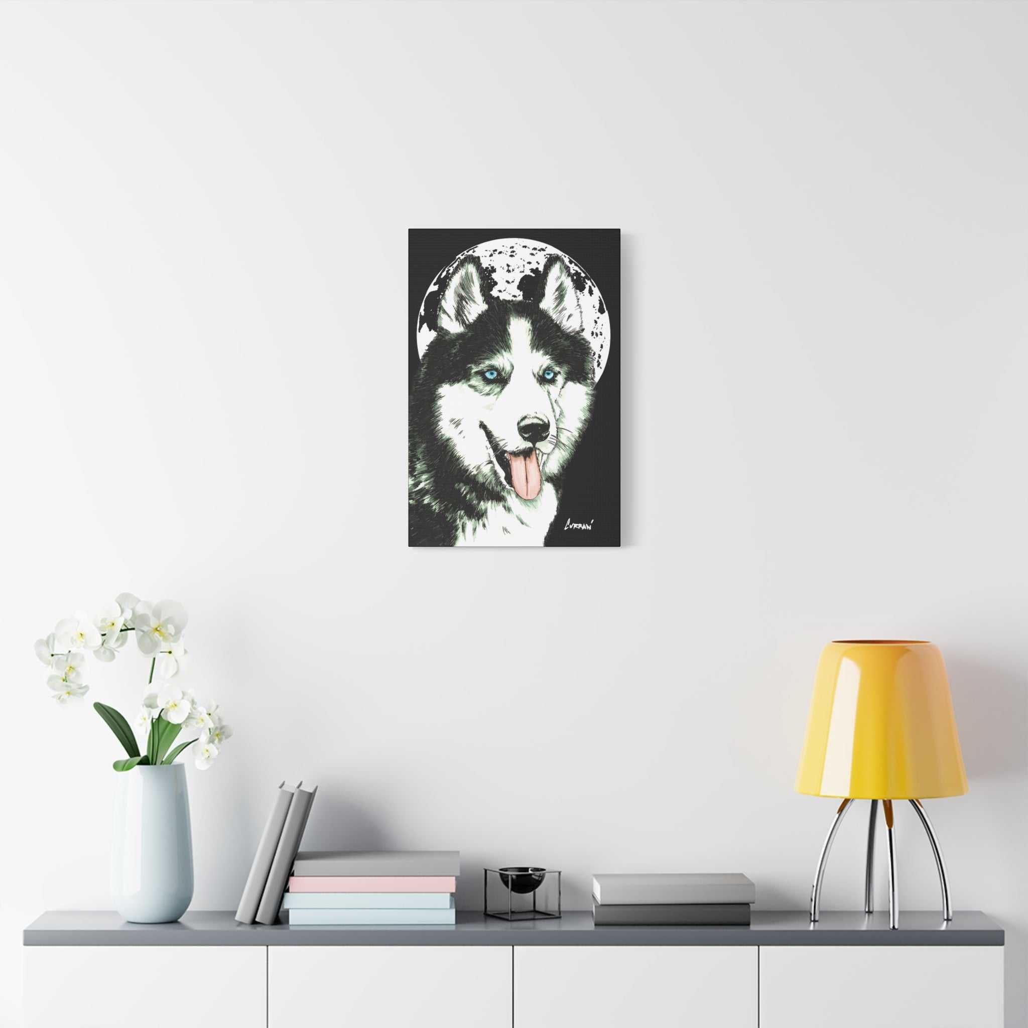 Transform your space with Siberian Husky Canvas Wall Art - Moonlit Dog Decor. Add a touch of mystery and beauty to your walls today!