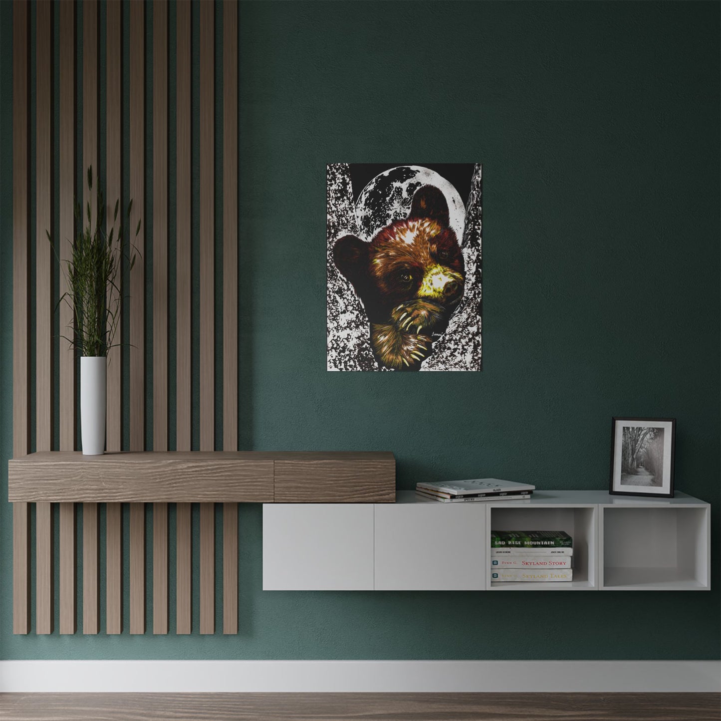 Brown Bear Moon Satin Poster - Art Print for Nature Lovers