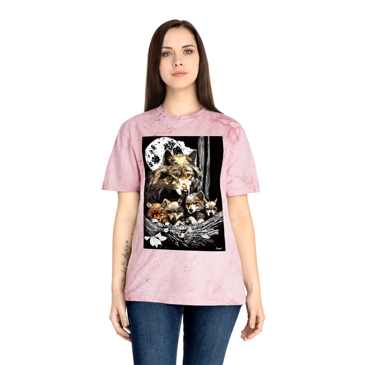 Moonlit Wolf Family Unisex Color Blast Shirt Nature Lover Gift