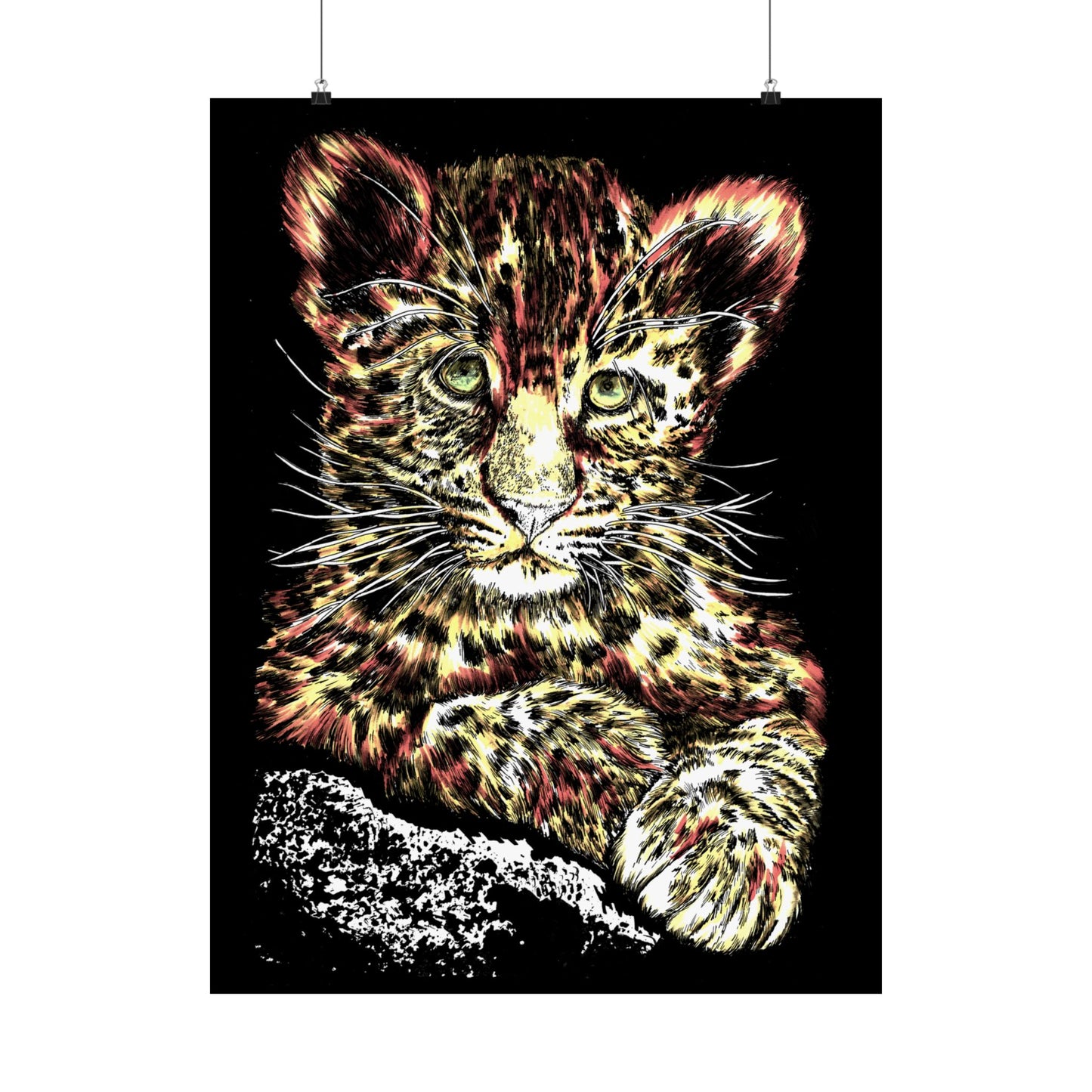 Leopard Cub Satin Poster - Vibrant Art Print for Animal Lovers
