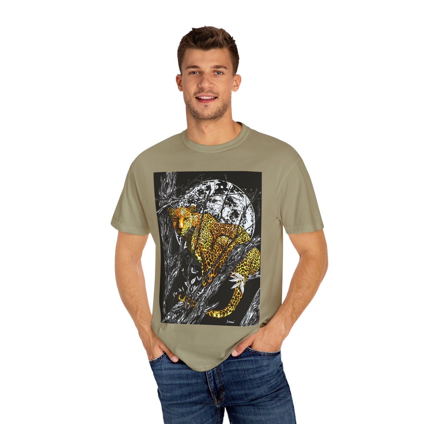 Moonlit Leopard Unisex Garment-Dyed T-Shirt - Wild Animal Art Tee