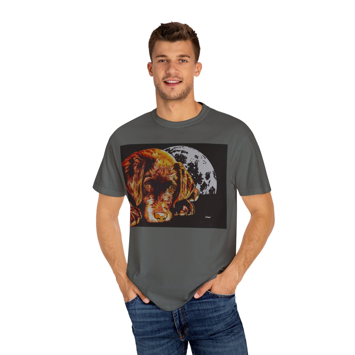 Moonlit Chocolate Lab Puppy Unisex Garment-Dyed T-Shirt