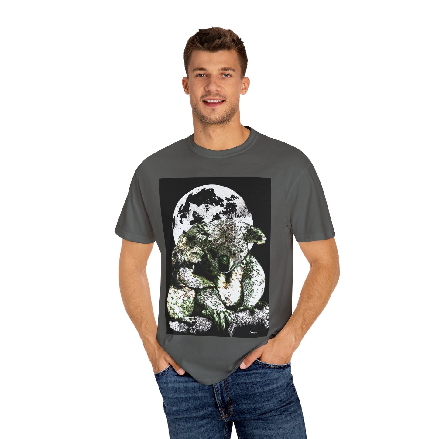 Moonlit Koala T-Shirt for Nature Lovers - Unisex Garment-Dyed Eco-Friendly Tee
