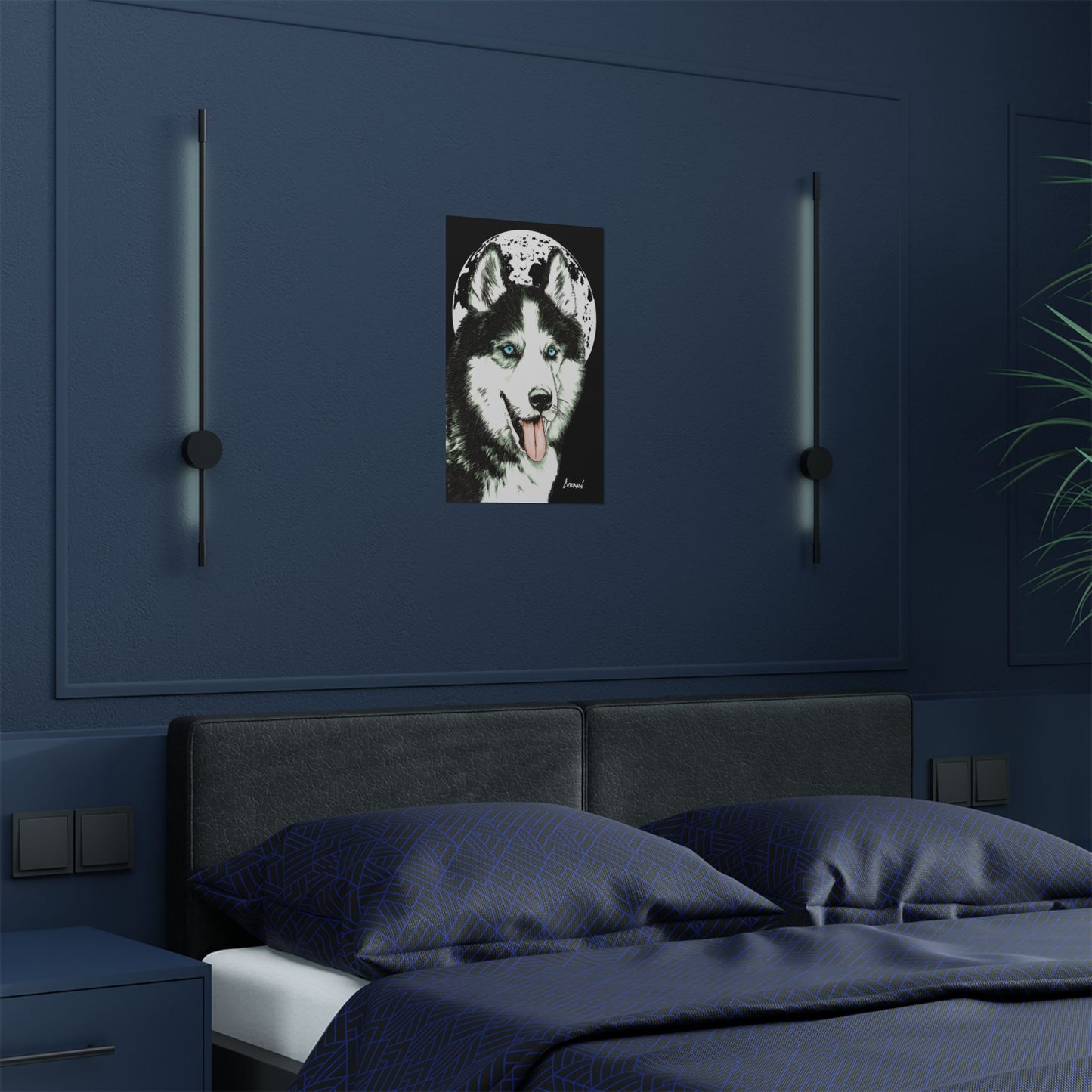 Husky Moon Satin Poster - 300gsm Art Print for Dog Lovers