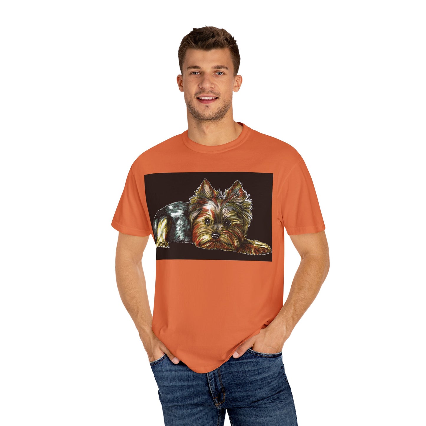Yorkie Terrier Unisex Garment-Dyed T-Shirt – Original Hand-Drawn Art