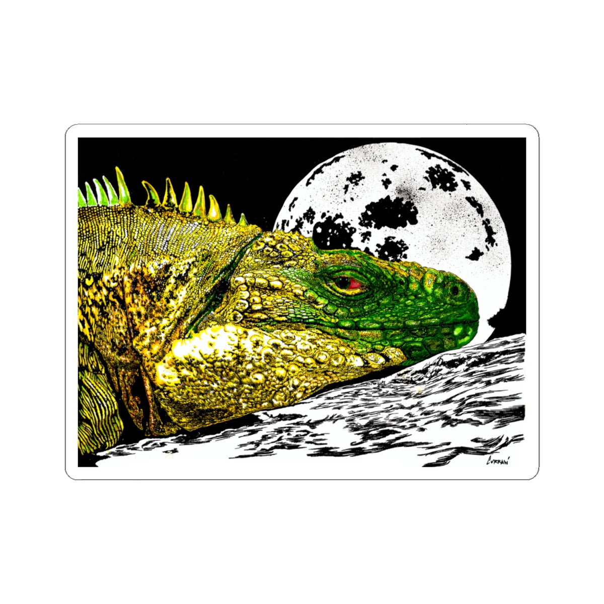 Iguana Kiss-Cut Stickers | Vivid Moonlit Nature Artwork