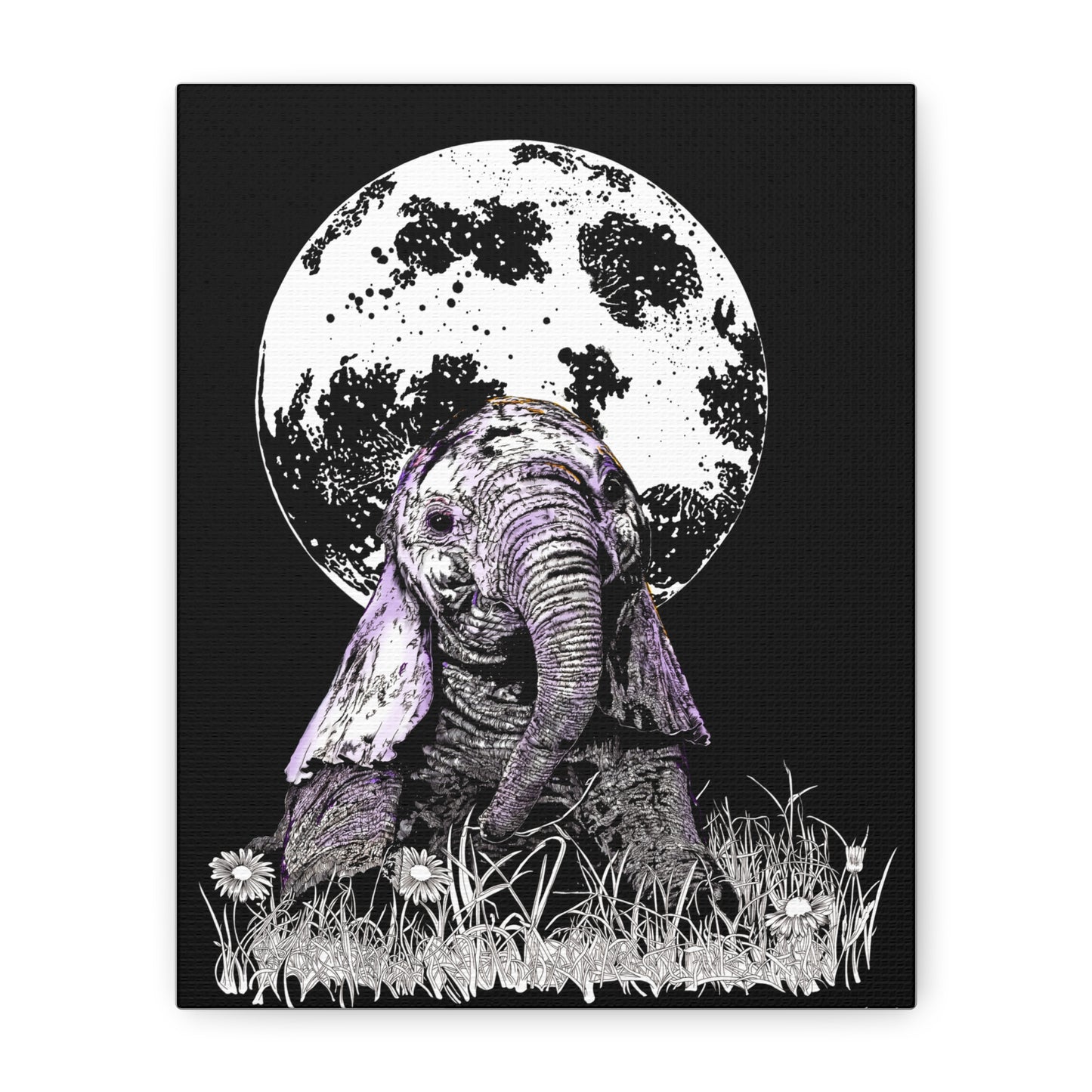 Baby Elephant Canvas Art, Print of Original hand drawn art