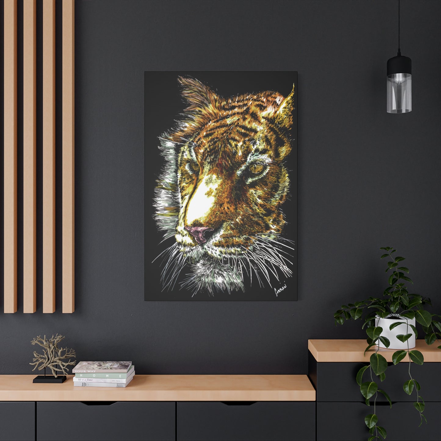 Tiger Wall Art Canvas Print of the Original, hand drawn wall art of a Tiger