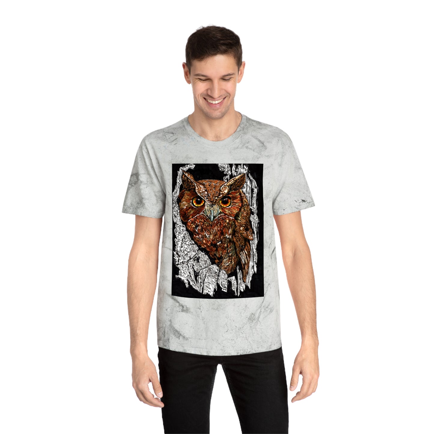 Owl in a Tree Color Blast T Shirt Original Hand Drawn Art