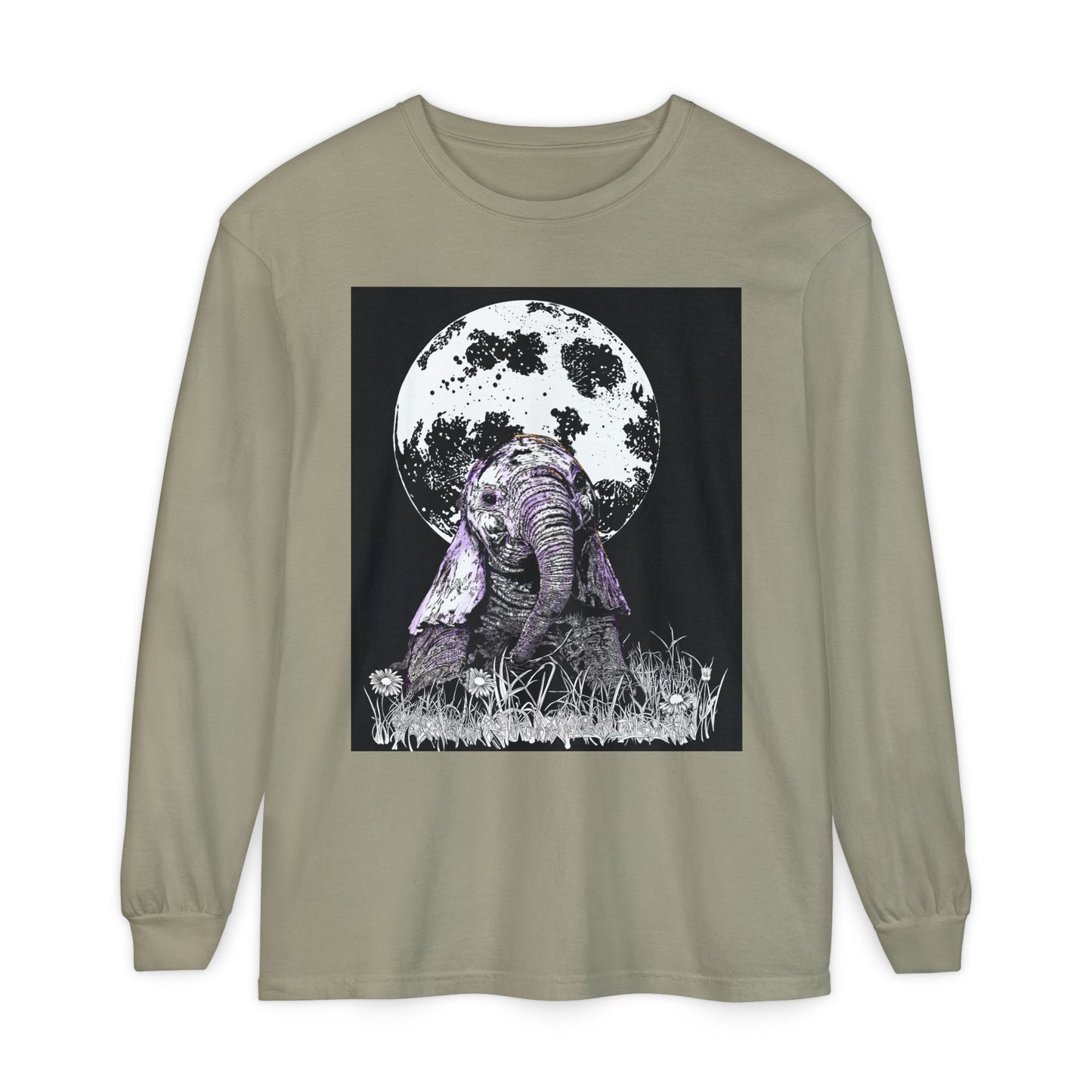Moonlit Baby Elephant Long Sleeve T-Shirt