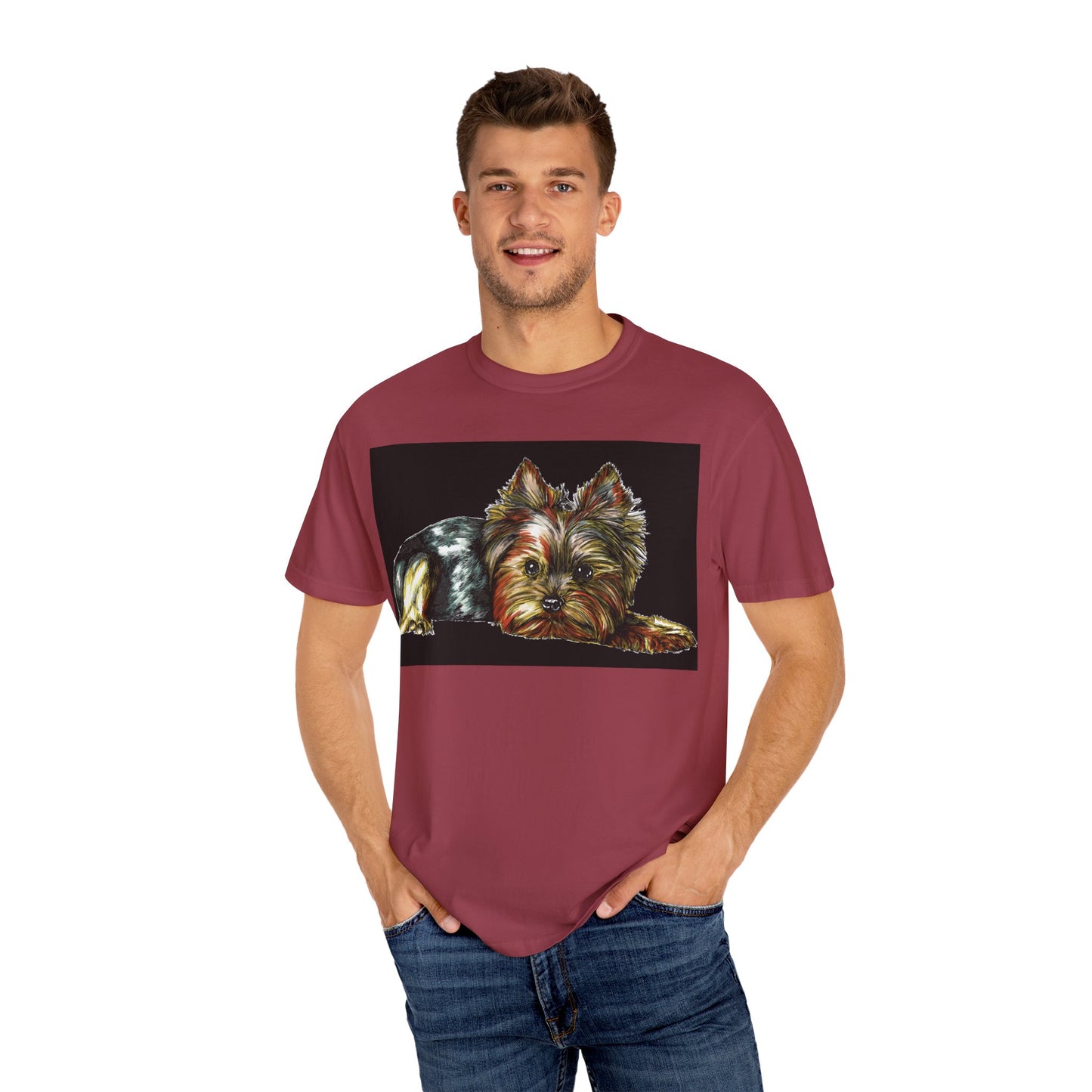 Yorkie Terrier Unisex Garment-Dyed T-Shirt – Original Hand-Drawn Art