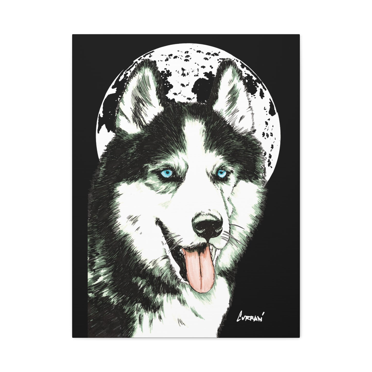 Siberian Husky Canvas Wall Art - Moonlit Dog Decor