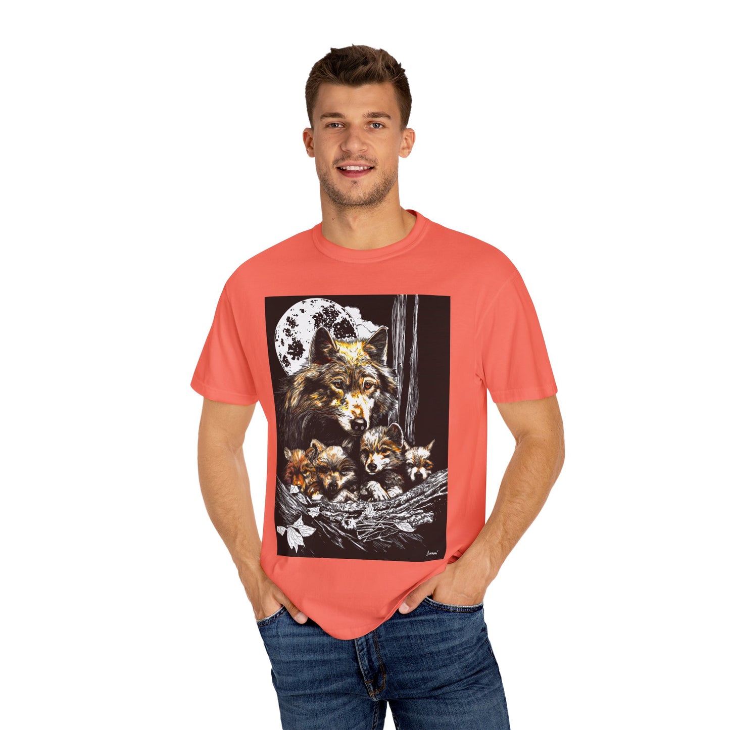 Wolf Family Garment-Dyed T-Shirt - Nature Inspired Art