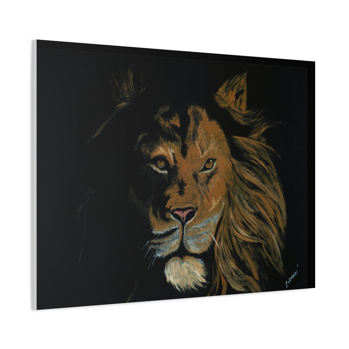 Lion Canvas Art – Original Hand-Painted Realistic and Detailed Big Cat Portrait printed on Matte Canvas, Stretched, 1.25"