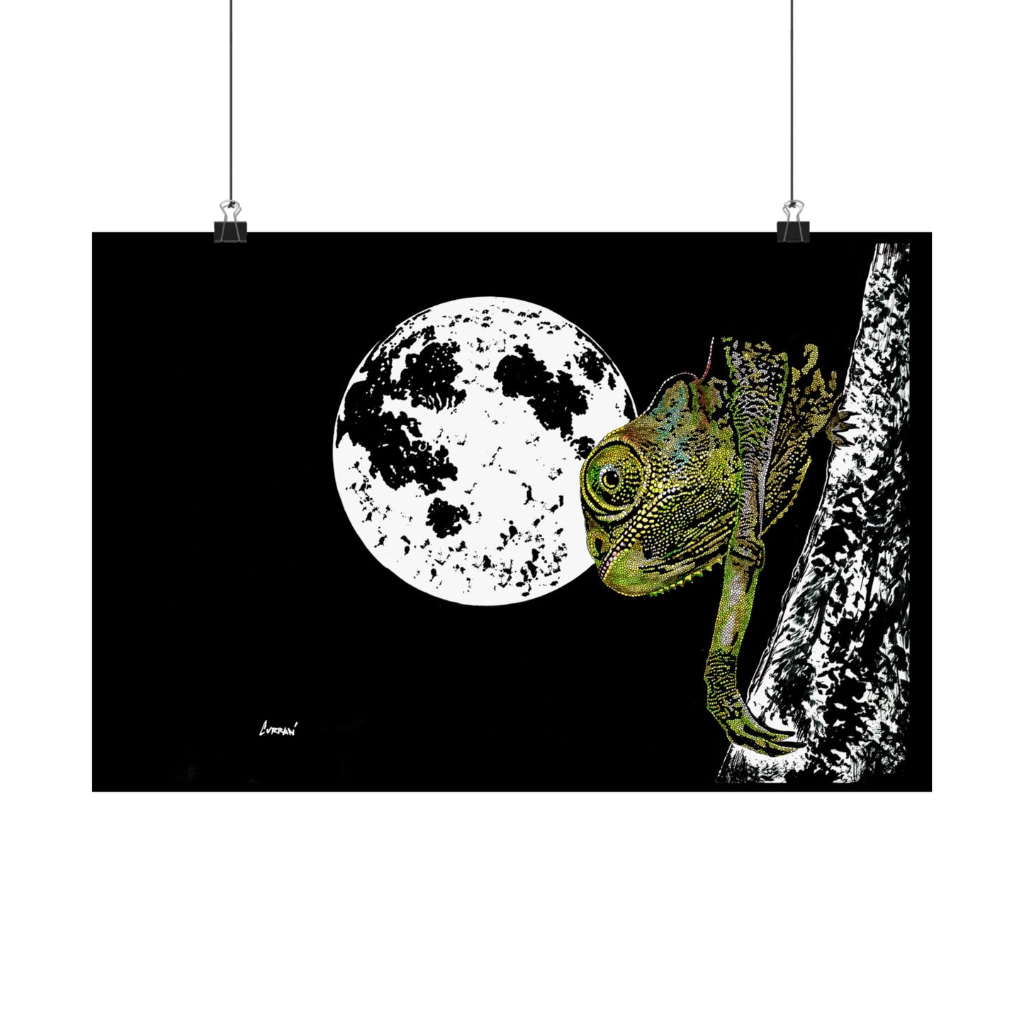 Moonlit Chameleon Satin Poster - 300gsm Art Print for Unique Home Decor