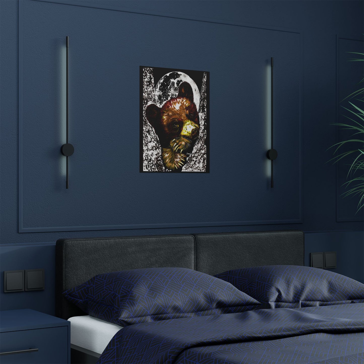 Brown Bear Moon Satin Poster - Art Print for Nature Lovers